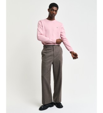 Gant Pull classique en coton rose  col ras du cou