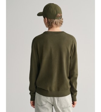 Gant Shield Teens classic cotton crew neck jumper green