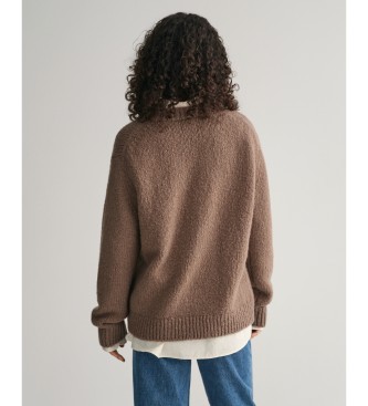 Gant Woollen jumper with round neck in brown boucl wool