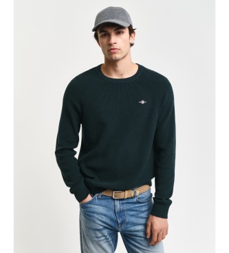 Gant Pull en laine et coton ctel  col ras du cou vert