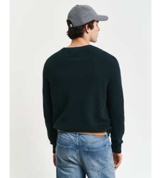 Gant Ribbad rundhalsad pullover i ull och bomull grn