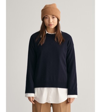 Gant Round neck jumper in very fine navy sheep's wool