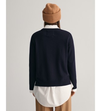 Gant Pullover mit Rundhalsausschnitt aus sehr feiner navyfarbener Schafswolle