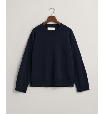 Gant Pullover mit Rundhalsausschnitt aus sehr feiner navyfarbener Schafswolle