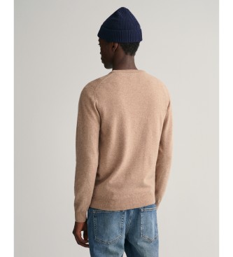 Gant Round neck jumper in brown fine wool