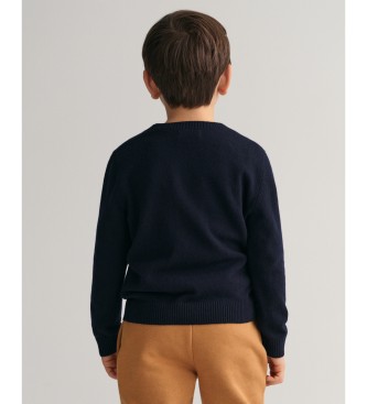 Gant Sweter z owczej wełny z okrągłym dekoltem Shield Kids navy
