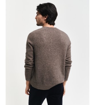 Gant Pull  col ras du cou en laine mlange marron