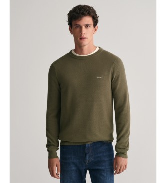 Gant Crewneck jumper in green cotton piqu