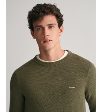 Gant Maglia girocollo in piquet di cotone verde