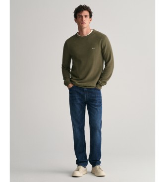 Gant Crewneck jumper in green cotton piqu