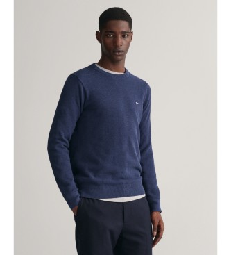 Gant Camisola de gola redonda em piqué de algodão azul-marinho