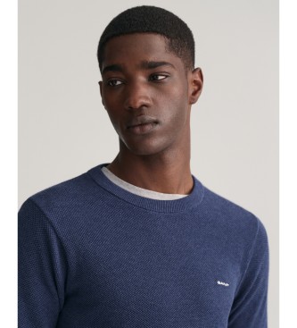 Gant Camisola de gola redonda em piqué de algodão azul-marinho
