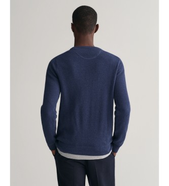 Gant Camisola de gola redonda em piqué de algodão azul-marinho