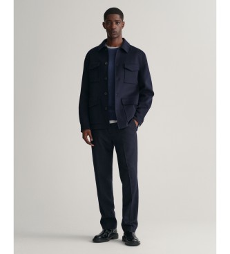 Gant Camisola de gola redonda em piqué de algodão azul-marinho