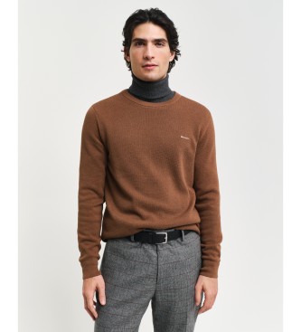 Gant Pull  col rond en coton piqu Crewneck marron