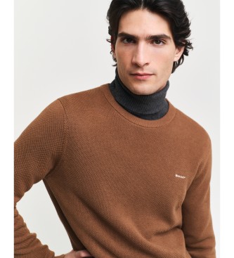 Gant Round Neck Cotton Pique Crewneck Sweater brown