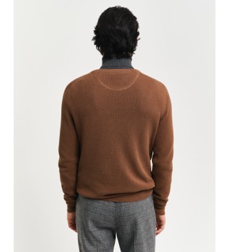 Gant Pull  col rond en coton piqu Crewneck marron