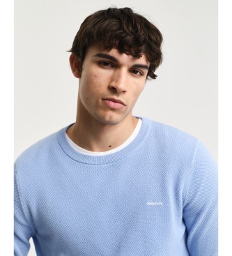 Gant Blue cotton pique crew neck jumper