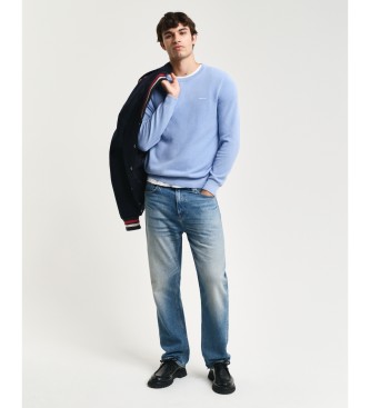 Gant Blue cotton pique crew neck jumper