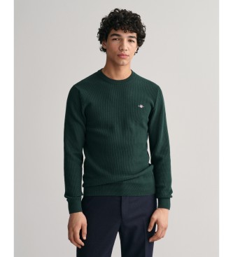Gant Green textured microcotton crew neck pullover with green texture