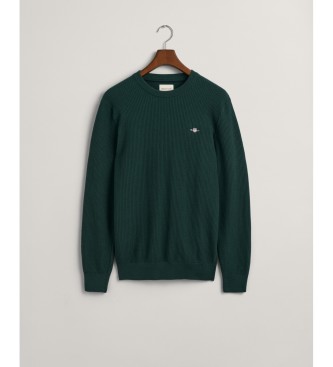 Gant Green textured microcotton crew neck pullover with green texture
