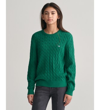 Gant Shield Teens camisola de malha de algodo verde com gola redonda e oitos