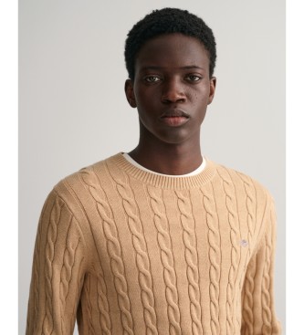 Gant Pull tricot beige  col ras du cou avec des huit