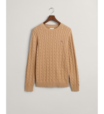 Gant Beżowy sweter z dzianiny typu crew neck z ósemkami