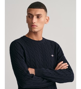 Gant Round neck jumper in navy cotton eights knitted fabric