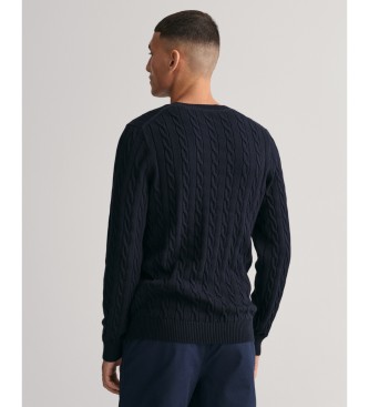 Gant Pullover mit Rundhalsausschnitt aus navyfarbenem Baumwoll-Achtelstrick