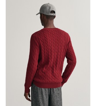 Gant Bordowy sweter z prążkowanym dekoltem