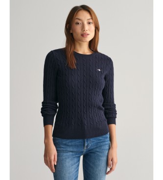 Gant Round neck jumper in navy stretch cotton jersey with eights knitted fabric