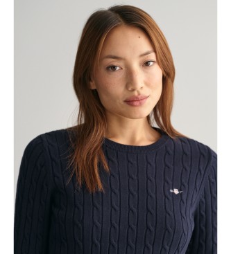 Gant Round neck jumper in navy stretch cotton jersey with eights knitted fabric