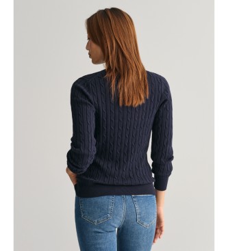 Gant Round neck jumper in navy stretch cotton jersey with eights knitted fabric