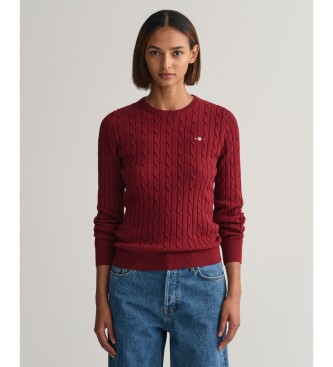 Gant Maroon katoenen stretch gebreide trui met ronde hals en ecru ribboord