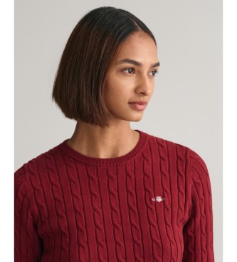 Gant Maroon katoenen stretch gebreide trui met ronde hals en ecru ribboord