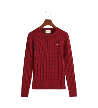 Gant Maroon katoenen stretch gebreide trui met ronde hals en ecru ribboord