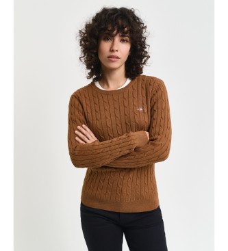 Gant Maglia girocollo a trecce in cotone stretch marrone