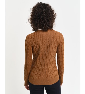 Gant Round neck jumper in brown stretch cotton jersey with eights knitted fabric