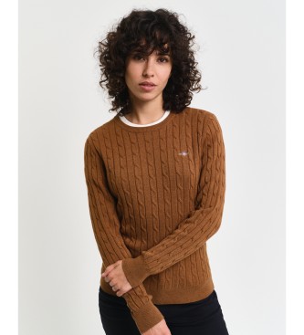 Gant Round neck jumper in brown stretch cotton jersey with eights knitted fabric