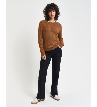 Gant Round neck jumper in brown stretch cotton jersey with eights knitted fabric