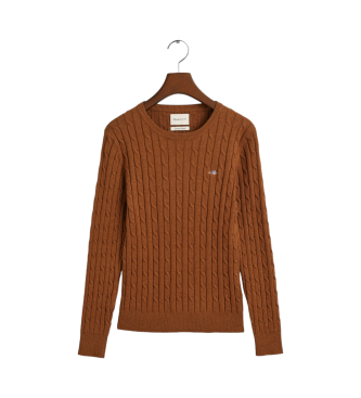 Gant Round neck jumper in brown stretch cotton jersey with eights knitted fabric