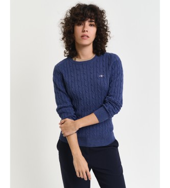 Gant Pullover mit Rundhalsausschnitt aus navyfarbenem Stretch-Baumwolljersey mit Achterstrick