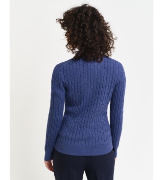 Gant Trui met ronde hals in marineblauwe stretchkatoenen jersey met achten breisel