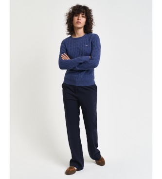 Gant Pullover mit Rundhalsausschnitt aus navyfarbenem Stretch-Baumwolljersey mit Achterstrick