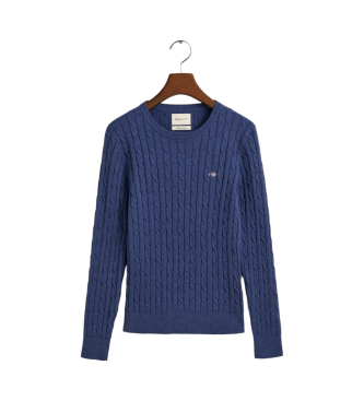 Gant Pullover mit Rundhalsausschnitt aus navyfarbenem Stretch-Baumwolljersey mit Achterstrick