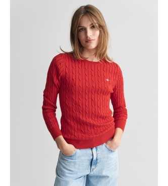 Gant Round neck jumper in red cotton ribbed knitted jersey with ecru ribbing