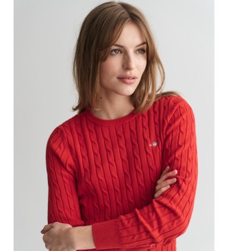 Gant Round neck jumper in red cotton ribbed knitted jersey with ecru ribbing