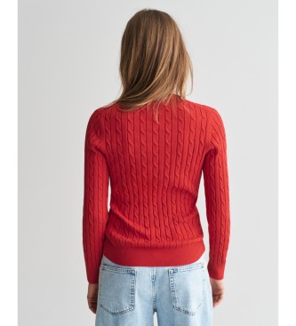 Gant Round neck jumper in red cotton ribbed knitted jersey with ecru ribbing