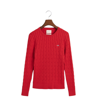 Gant Round neck jumper in red cotton ribbed knitted jersey with ecru ribbing